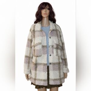 Fashion Nova pink plaid sherpa jacket Women’s size xs